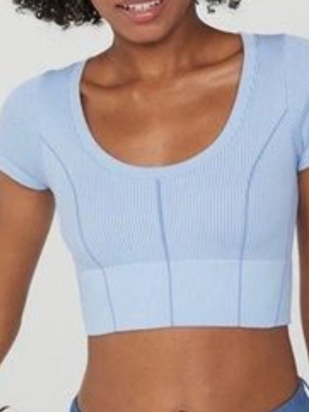 aerie Light Blue Ribbed Scoop Neck Cropped Top